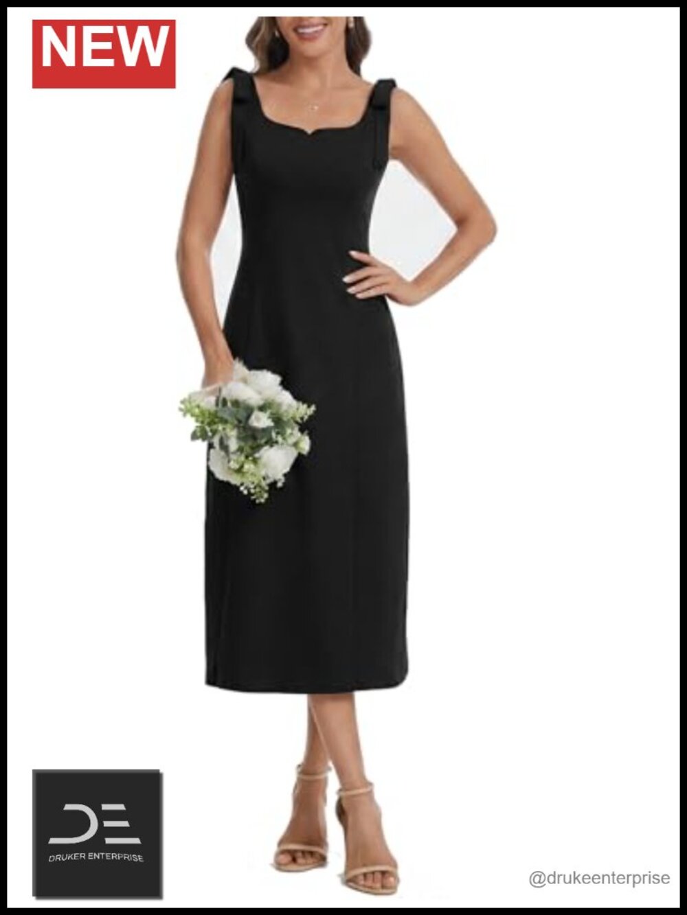 Sweetheart Neck Sheath Midi Dress Bow Straps Cocktail Party